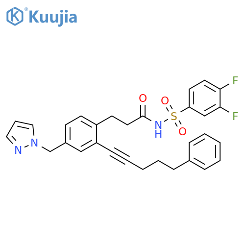 Benzenepropanamide,N-[(3,4-difluorophenyl)sulfonyl]-2-(5-phenyl-1-pentynyl)-4-(1H-pyrazol-1-ylmethyl)- structure