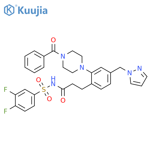 Benzenepropanamide,2-(4-benzoyl-1-piperazinyl)-N-[(3,4-difluorophenyl)sulfonyl]-4-(1H-pyrazol-1-ylmethyl)- structure