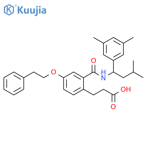 Benzenepropanoic acid,2-[[[1-(3,5-dimethylphenyl)-3-methylbutyl]amino]carbonyl]-4-(2-phenylethoxy)- structure