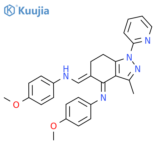 Benzenamine,4-methoxy-N-[1,5,6,7-tetrahydro-5-[[(4-methoxyphenyl)amino]methylene]-3-methyl-1-(2-pyridinyl)-4H-indazol-4-ylidene]- structure