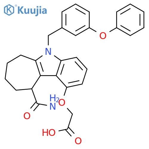 Acetic acid,[[10-(aminocarbonyl)-5,6,7,8,9,10-hexahydro-5-[(3-phenoxyphenyl)methyl]cyclohept[b]indol-1-yl]oxy]- structure