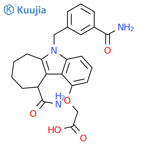 Acetic acid,[[10-(aminocarbonyl)-5-[[3-(aminocarbonyl)phenyl]methyl]-5,6,7,8,9,10-hexahydrocyclohept[b]indol-1-yl]oxy]- structure
