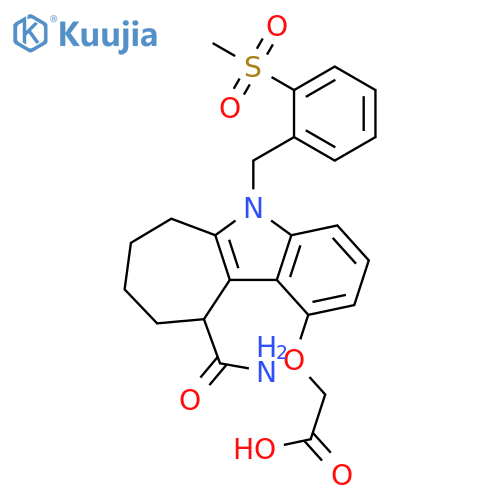 Acetic acid,[[10-(aminocarbonyl)-5,6,7,8,9,10-hexahydro-5-[[2-(methylsulfonyl)phenyl]methyl]cyclohept[b]indol-1-yl]oxy]- structure