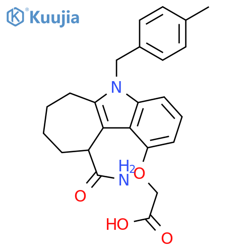 Acetic acid,[[10-(aminocarbonyl)-5,6,7,8,9,10-hexahydro-5-[(4-methylphenyl)methyl]cyclohept[b]indol-1-yl]oxy]- structure