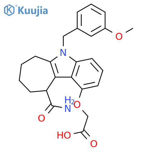 Acetic acid,[[10-(aminocarbonyl)-5,6,7,8,9,10-hexahydro-5-[(3-methoxyphenyl)methyl]cyclohept[b]indol-1-yl]oxy]- structure