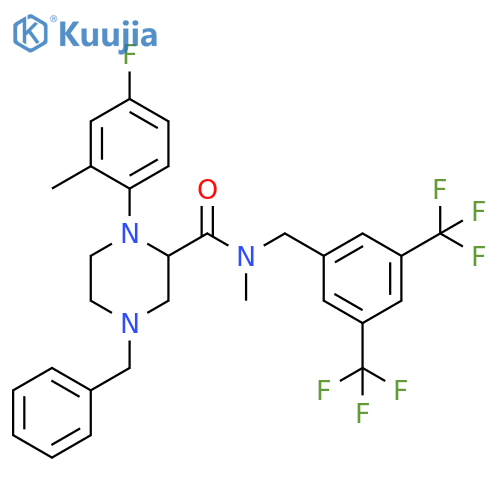 2-Piperazinecarboxamide,N-[[3,5-bis(trifluoromethyl)phenyl]methyl]-1-(4-fluoro-2-methylphenyl)-N-methyl-4-(phenylmethyl)- structure