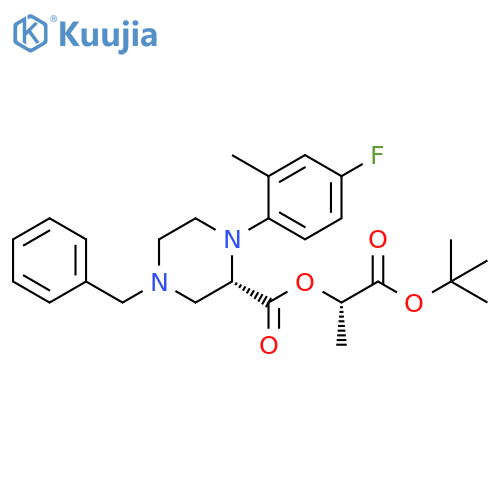 2-Piperazinecarboxylic acid,1-(4-fluoro-2-methylphenyl)-4-(phenylmethyl)-,(1S)-2-(1,1-dimethylethoxy)-1-methyl-2-oxoethyl ester, (2S)- structure