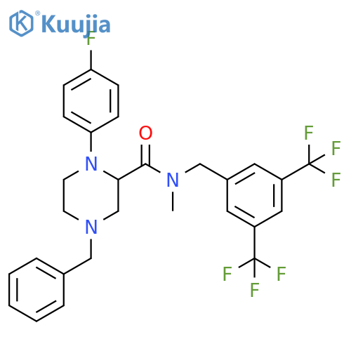 2-Piperazinecarboxamide,N-[[3,5-bis(trifluoromethyl)phenyl]methyl]-1-(4-fluorophenyl)-N-methyl-4-(phenylmethyl)- structure