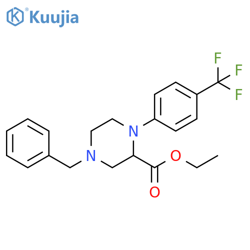 2-Piperazinecarboxylic acid,4-(phenylmethyl)-1-[4-(trifluoromethyl)phenyl]-, ethyl ester structure