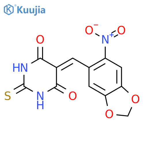 5-(6-nitro-2H-1,3-benzodioxol-5-yl)methylidene-2-sulfanylidene-1,3-diazinane-4,6-dione structure