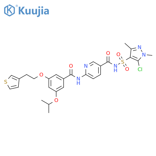 3-Pyridinecarboxamide,N-[(5-chloro-1,3-dimethyl-1H-pyrazol-4-yl)sulfonyl]-6-[[3-(1-methylethoxy)-5-[2-(3-thienyl)ethoxy]benzoyl]amino]- structure