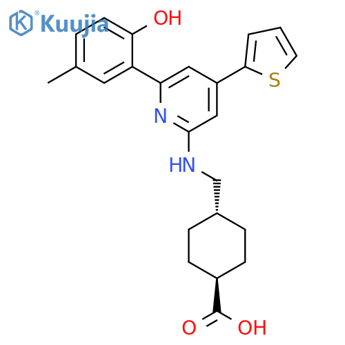 Cyclohexanecarboxylic acid,4-[[[6-(2-hydroxy-5-methylphenyl)-4-(2-thienyl)-2-pyridinyl]amino]methyl]-, trans- structure
