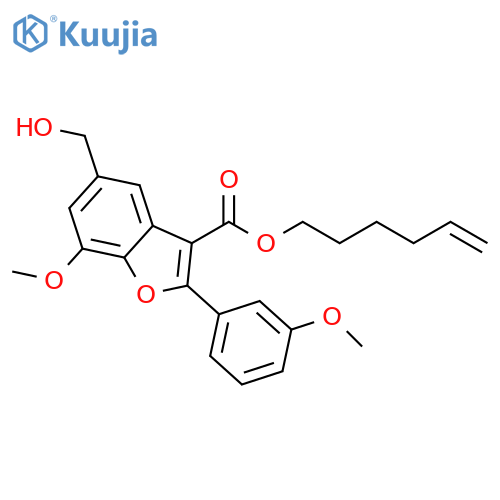 3-Benzofurancarboxylic acid,5-(hydroxymethyl)-7-methoxy-2-(3-methoxyphenyl)-, 5-hexenyl ester structure