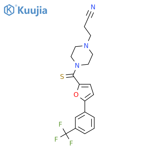 3-(4-{5-[3-(trifluoromethyl)phenyl]furan-2-carbothioyl}piperazin-1-yl)propanenitrile structure