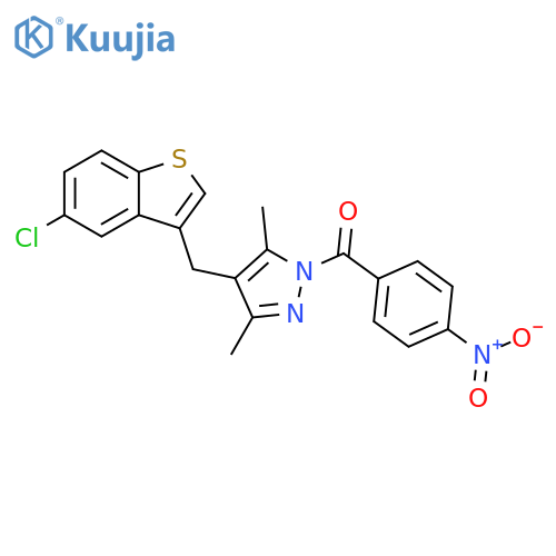 1H-Pyrazole,4-[(5-chlorobenzo[b]thien-3-yl)methyl]-3,5-dimethyl-1-(4-nitrobenzoyl)- structure