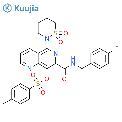 1,6-Naphthyridine-7-carboxamide,N-[(4-fluorophenyl)methyl]-8-[[(4-methylphenyl)sulfonyl]oxy]-5-(tetrahydro-1,1-dioxido-2H-1,2-thiazin-2-yl)- structure