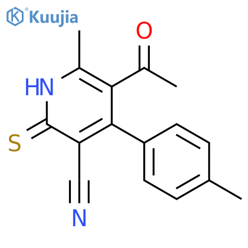 3-Pyridinecarbonitrile,5-acetyl-1,2-dihydro-6-methyl-4-(4-methylphenyl)-2-thioxo- structure