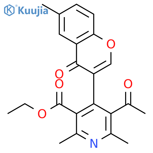 3-Pyridinecarboxylic acid,5-acetyl-2,6-dimethyl-4-(6-methyl-4-oxo-4H-1-benzopyran-3-yl)-, ethylester structure