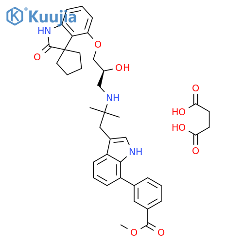 BUTANEDIOIC ACID, COMPD. WITH METHYL3-[3-[2-[[(2S)-3-[(1',2'-DIHYDRO-2'-OXOSPIRO[CYCLOPENTANE-1,3'-[3H]INDOL]-4'-YL)OXY]-2-HYDROXYPROPYL]AMINO]-2-METHYLPROPYL]-1H-INDOL-7-YL]BENZOATE (1:1) structure