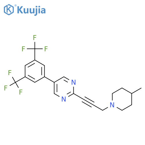 Pyrimidine,5-[3,5-bis(trifluoromethyl)phenyl]-2-[3-(4-methyl-1-piperidinyl)-1-propynyl]- structure