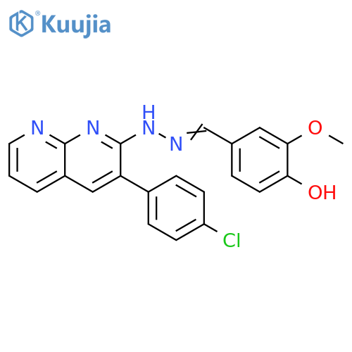 Benzaldehyde, 4-hydroxy-3-methoxy-,[3-(4-chlorophenyl)-1,8-naphthyridin-2-yl]hydrazone structure