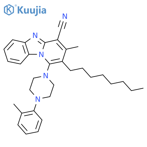11-methyl-13-4-(2-methylphenyl)piperazin-1-yl-12-octyl-1,8-diazatricyclo7.4.0.0^{2,7}trideca-2(7),3,5,8,10,12-hexaene-10-carbonitrile structure