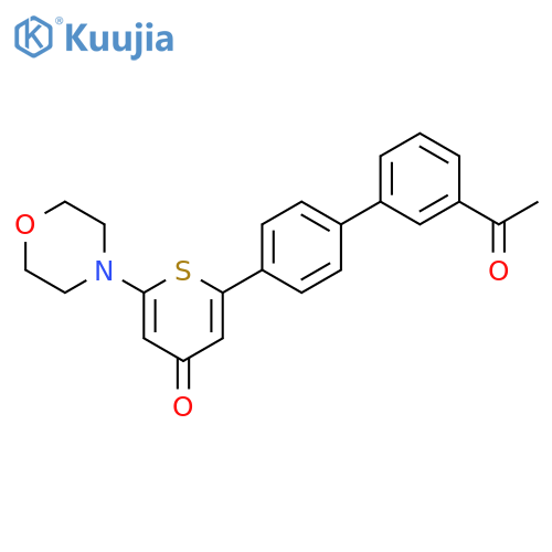 4H-Thiopyran-4-one, 2-(3'-acetyl[1,1'-biphenyl]-4-yl)-6-(4-morpholinyl)- structure