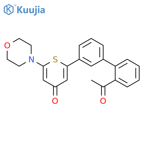 4H-Thiopyran-4-one, 2-(2'-acetyl[1,1'-biphenyl]-3-yl)-6-(4-morpholinyl)- structure