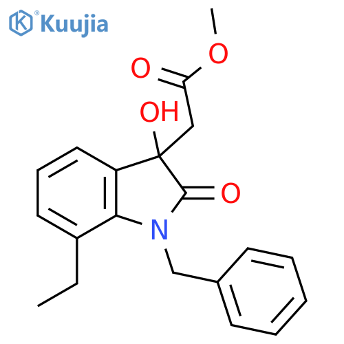 1H-Indole-3-acetic acid,7-ethyl-2,3-dihydro-3-hydroxy-2-oxo-1-(phenylmethyl)-, methyl ester structure