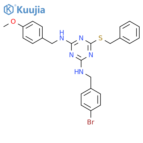 1,3,5-Triazine-2,4-diamine,N-[(4-bromophenyl)methyl]-N'-[(4-methoxyphenyl)methyl]-6-[(phenylmethyl)thio]- structure