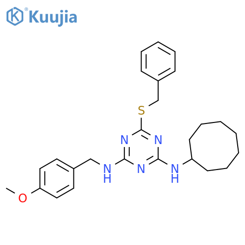 1,3,5-Triazine-2,4-diamine,N-cyclooctyl-N'-[(4-methoxyphenyl)methyl]-6-[(phenylmethyl)thio]- structure