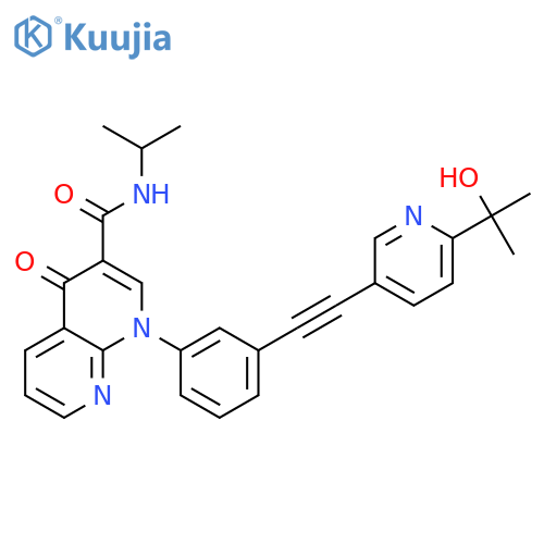 1,8-Naphthyridine-3-carboxamide,1,4-dihydro-1-[3-[[6-(1-hydroxy-1-methylethyl)-3-pyridinyl]ethynyl]phenyl]-N-(1-methylethyl)-4-oxo- structure