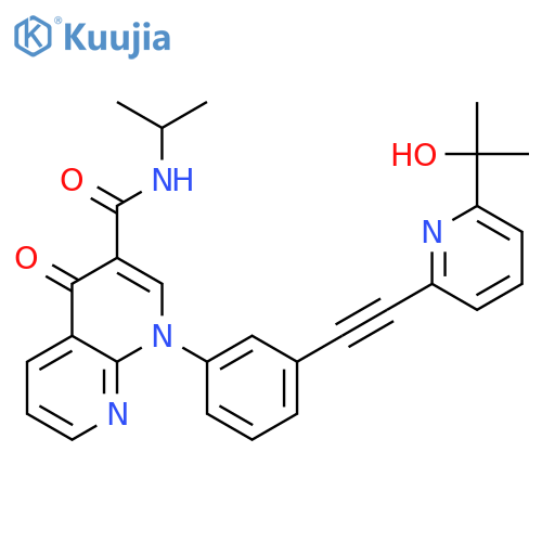 1,8-Naphthyridine-3-carboxamide,1,4-dihydro-1-[3-[[6-(1-hydroxy-1-methylethyl)-2-pyridinyl]ethynyl]phenyl]-N-(1-methylethyl)-4-oxo- structure