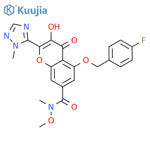 4H-1-Benzopyran-7-carboxamide,5-[(4-fluorophenyl)methoxy]-3-hydroxy-N-methoxy-N-methyl-2-(1-methyl-1H-1,2,4-triazol-5-yl)-4-oxo- structure