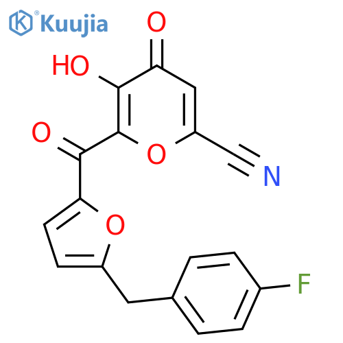 4H-Pyran-2-carbonitrile,6-[[5-[(4-fluorophenyl)methyl]-2-furanyl]carbonyl]-5-hydroxy-4-oxo- structure