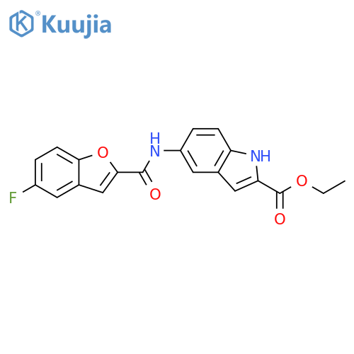 1H-Indole-2-carboxylic acid,5-[[(5-fluoro-2-benzofuranyl)carbonyl]amino]-, ethyl ester structure