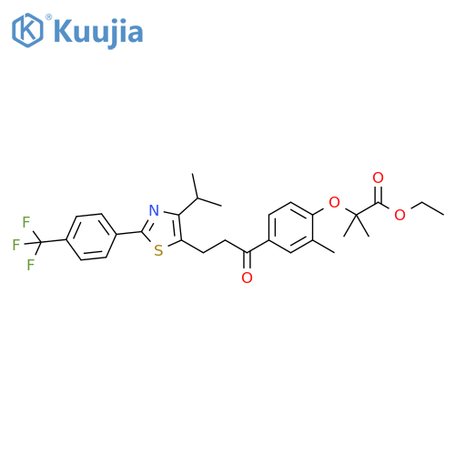 Propanoic acid,2-methyl-2-[2-methyl-4-[3-[4-(1-methylethyl)-2-[4-(trifluoromethyl)phenyl]-5-thiazolyl]-1-oxopropyl]phenoxy]-, ethyl ester structure