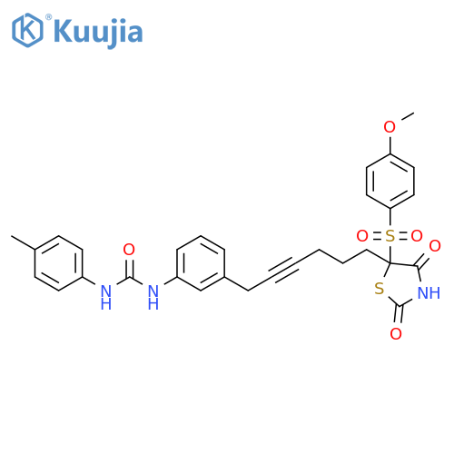Urea,N-[3-[6-[5-[(4-methoxyphenyl)sulfonyl]-2,4-dioxo-5-thiazolidinyl]-2-hexynyl]phenyl]-N'-(4-methylphenyl)- structure