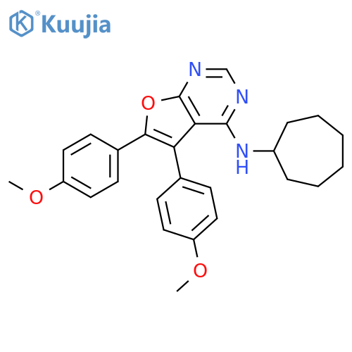 Furo[2,3-d]pyrimidin-4-amine, N-cycloheptyl-5,6-bis(4-methoxyphenyl)- structure