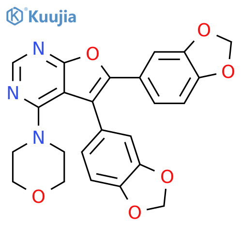 Furo[2,3-d]pyrimidine, 5,6-bis(1,3-benzodioxol-5-yl)-4-(4-morpholinyl)- structure