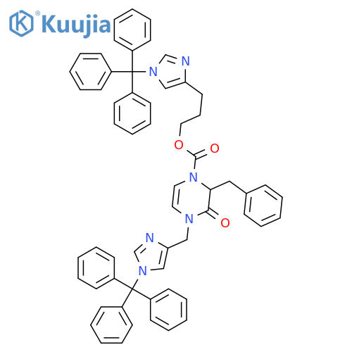 1(2H)-Pyrazinecarboxylic acid,3,4-dihydro-3-oxo-2-(phenylmethyl)-4-[[1-(triphenylmethyl)-1H-imidazol-4-yl]methyl]-, 3-[1-(triphenylmethyl)-1H-imidazol-4-yl]propyl ester, (2S)- structure
