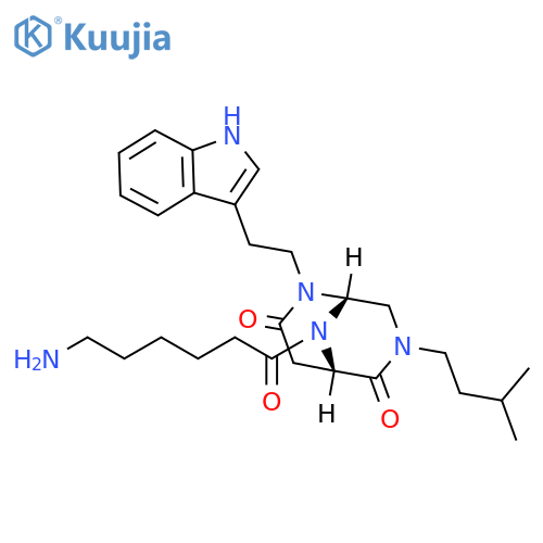 2,7,9-Triazabicyclo[3.3.1]nonane-3,6-dione,9-(6-amino-1-oxohexyl)-2-[2-(1H-indol-3-yl)ethyl]-7-(3-methylbutyl)-,(1S,5S)- structure