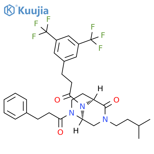 2,7,9-Triazabicyclo[3.3.1]nonan-6-one,9-[3-[3,5-bis(trifluoromethyl)phenyl]-1-oxopropyl]-7-(3-methylbutyl)-2-(1-oxo-3-phenylpropyl)-, (1S,5S)- structure