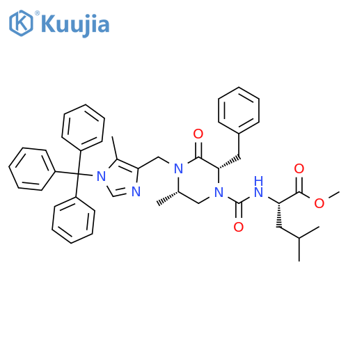 L-Leucine,N-[[(2S,5S)-5-methyl-4-[[5-methyl-1-(triphenylmethyl)-1H-imidazol-4-yl]methyl]-3-oxo-2-(phenylmethyl)-1-piperazinyl]carbonyl]-, methyl ester structure