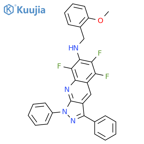 1H-Pyrazolo[3,4-b]quinolin-7-amine,5,6,8-trifluoro-N-[(2-methoxyphenyl)methyl]-1,3-diphenyl- structure