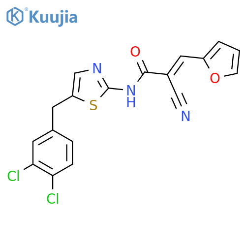 (2E)-2-cyano-N-{5-(3,4-dichlorophenyl)methyl-1,3-thiazol-2-yl}-3-(furan-2-yl)prop-2-enamide structure