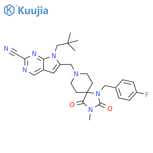 7H-Pyrrolo[2,3-d]pyrimidine-2-carbonitrile,7-(2,2-dimethylpropyl)-6-[[1-[(4-fluorophenyl)methyl]-3-methyl-2,4-dioxo-1,3,8-triazaspiro[4.5]dec-8-yl]methyl]- structure