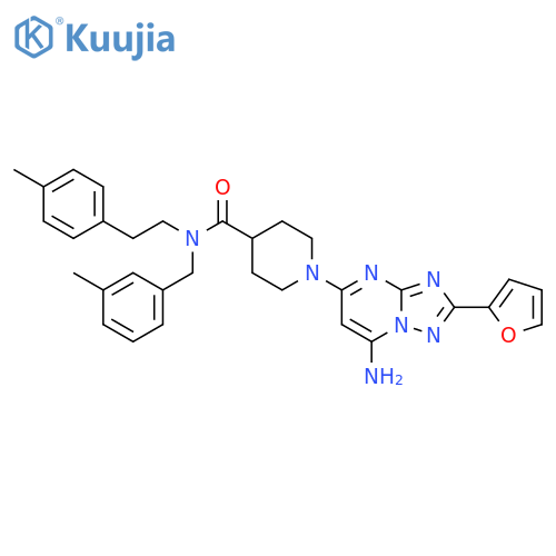 4-Piperidinecarboxamide,1-[7-amino-2-(2-furanyl)[1,2,4]triazolo[1,5-a]pyrimidin-5-yl]-N-[2-(4-methylphenyl)ethyl]-N-[(3-methylphenyl)methyl]- structure