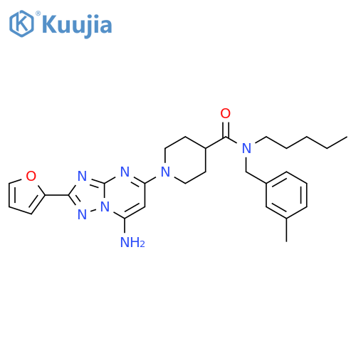 4-Piperidinecarboxamide,1-[7-amino-2-(2-furanyl)[1,2,4]triazolo[1,5-a]pyrimidin-5-yl]-N-[(3-methylphenyl)methyl]-N-pentyl- structure