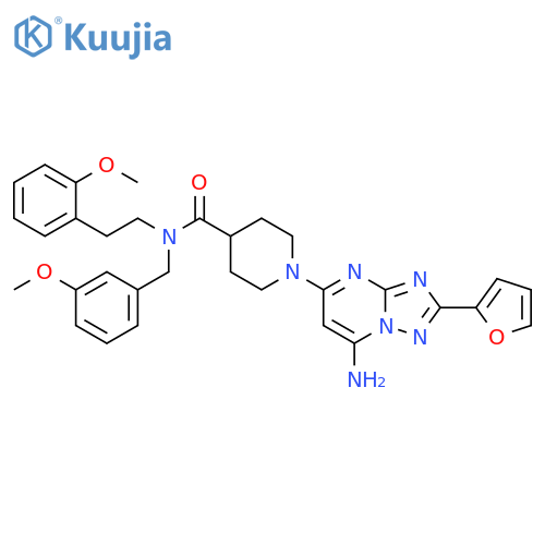 4-Piperidinecarboxamide,1-[7-amino-2-(2-furanyl)[1,2,4]triazolo[1,5-a]pyrimidin-5-yl]-N-[2-(2-methoxyphenyl)ethyl]-N-[(3-methoxyphenyl)methyl]- structure